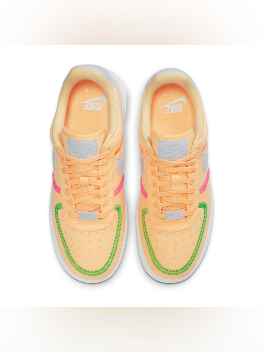 Nike Air Force 1  Peach Low Top Sneakers with Pink and Green Accents